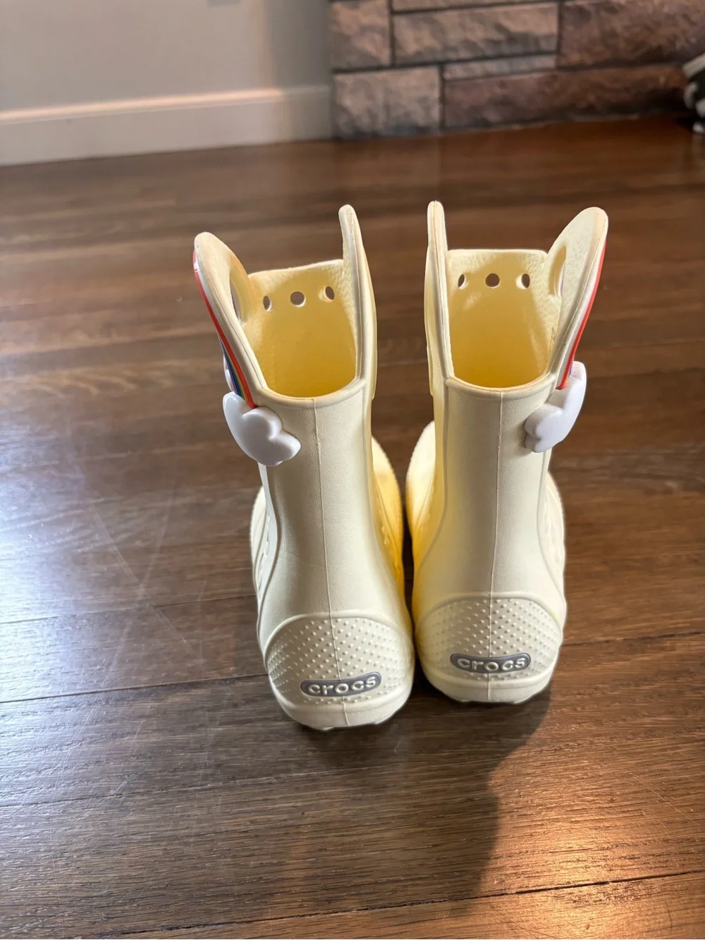 CROCS Kids' Pale Yellow Rain Boots with Rainbow